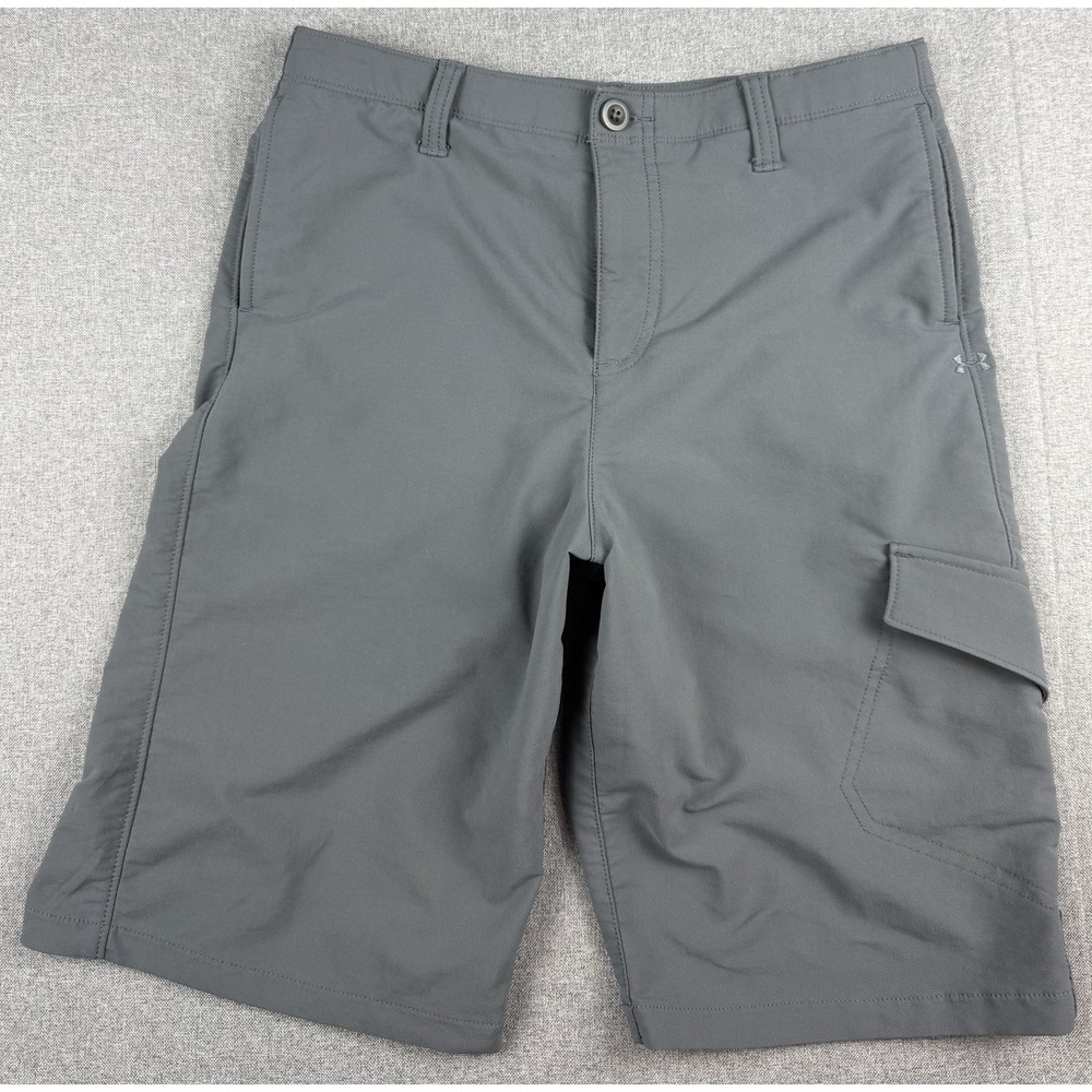 Under Armour HeatGear Youth Cargo Shorts 18 Gray Loose Fit Performance